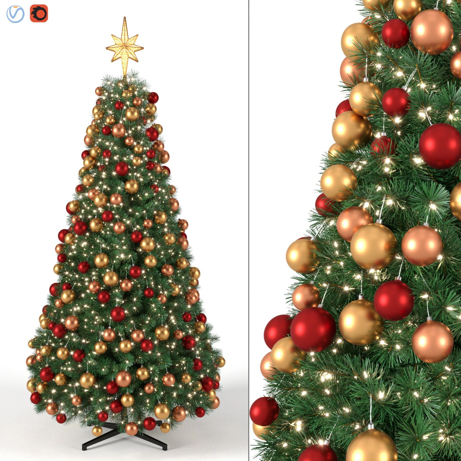 sapin de No&euml;l 9 pieds avec boules et lumi&egrave;res Modèle 3D .c4d .max .obj .3ds .fbx .stl .blend 