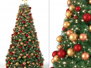 christmas tree 9 feet with balls and lights 3D Model
