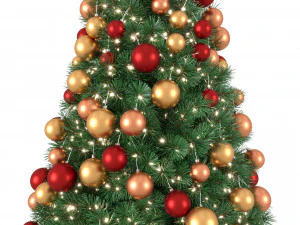 sapin de No&euml;l 9 pieds avec boules et lumi&egrave;res Modèle 3D