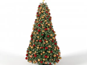 sapin de No&euml;l 9 pieds avec boules et lumi&egrave;res Modèle 3D