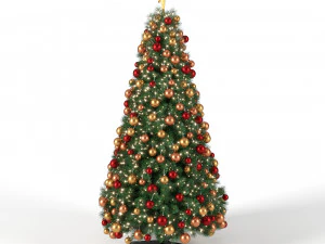 sapin de No&euml;l 9 pieds avec boules et lumi&egrave;res Modèle 3D