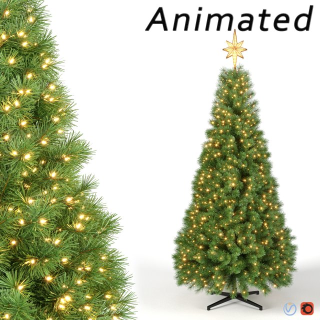 christmas tree with animated lights - 9 feet 3D 모델 .c4d .max .obj .3ds .fbx .stl .blend 