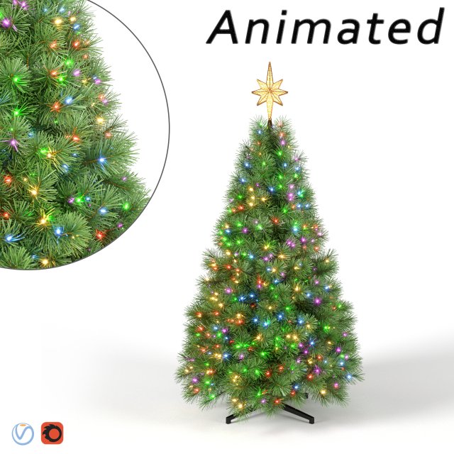 christmas tree with multicolor animated lights - 5 feet 3D मॉडल .c4d .max .obj .3ds .fbx .stl .blend 