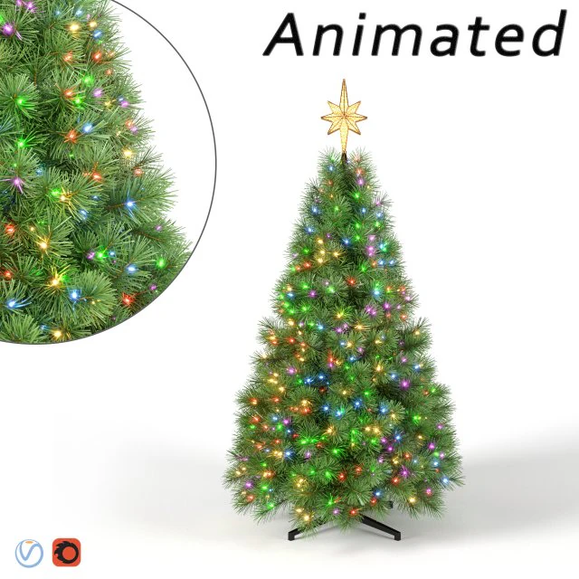 albero di natale con luci animate multicolori - 5 piedi Modello 3D .c4d .max .obj .3ds .fbx .stl .blend 