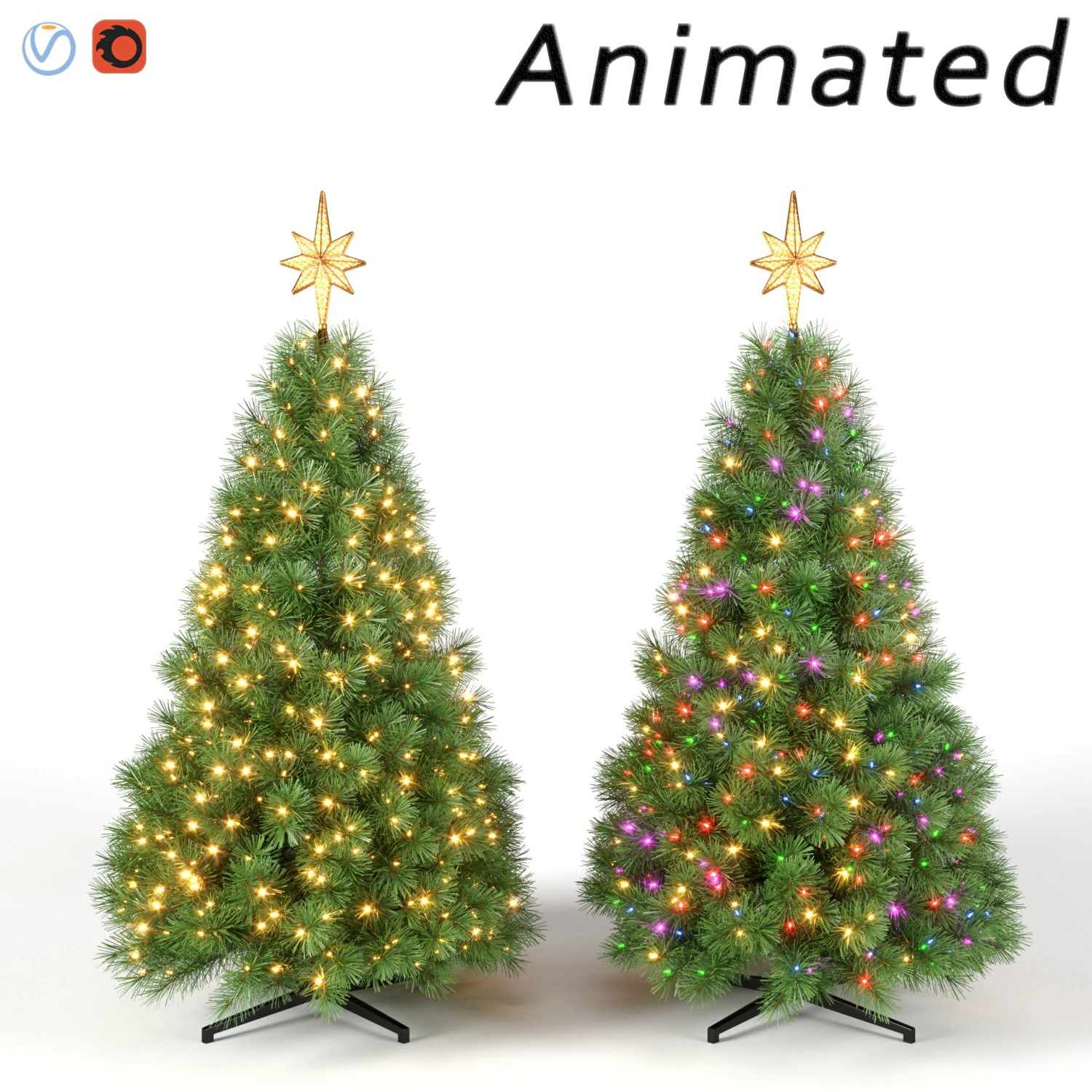 ялинка з анімованими вогнями - набір 2 3D Модель .c4d .max .obj .3ds .fbx .stl .blend