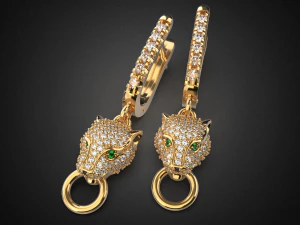 Panther-Edelstein-Ohrringe e1 3D-Druckmodell 3D Druckmodell