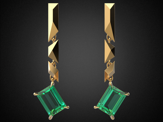 emerald earrings gold e13 3d print model 3D Print Model .c4d .max .obj .3ds .fbx .stl .blend 