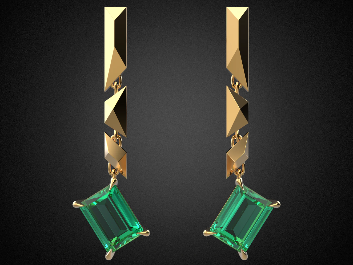 emerald earrings gold e13 3d print model 3D Print Model .c4d .max .obj .3ds .fbx .stl .blend 