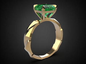engagement emerald ring gold r7 3d print model 3D Baskı Modeli