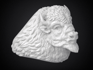 bison buffalo head sculpture ring 3d printable model r5 3d print model 3D Baskı Modeli