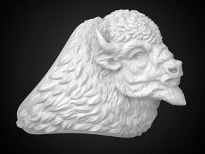 bison buffalo head sculpture ring 3d printable model r5 3d print model 3D Baskı Modeli
