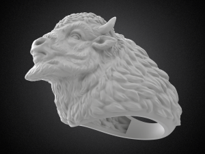 bison buffalo head sculpture ring 3d printable model r5 3d print model 3D Baskı Modeli