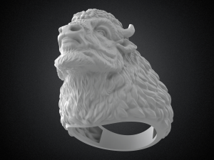 bison buffalo head sculpture ring 3d printable model r5 3d print model 3D Baskı Modeli