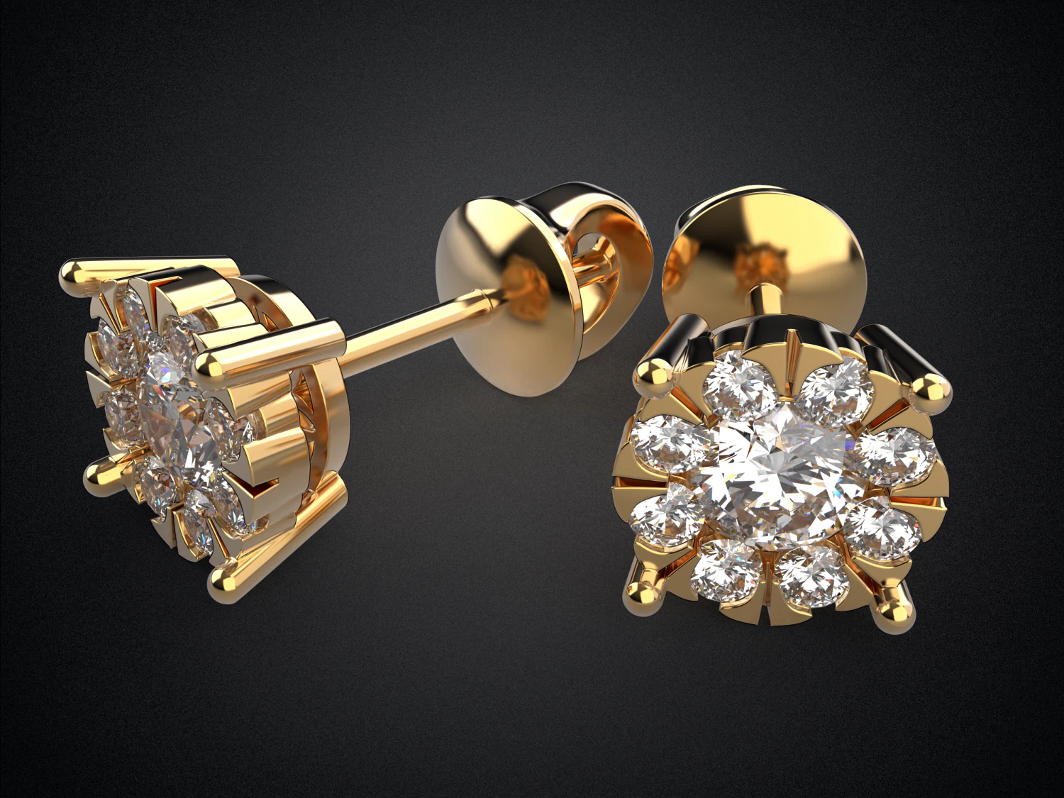 earrings studs gold e6 3d print model 3D Print Model .c4d .max .obj .3ds .fbx .stl .blend 
