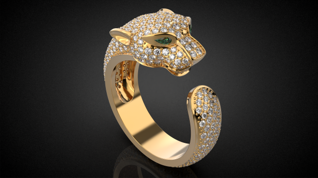 Gold panther gemstone pave ring R24 3D print model 3D Baskı Modeli .c4d .max .obj .3ds .fbx .stl .blend 