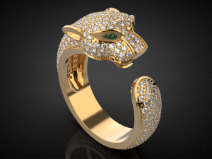 Gold panther gemstone pave ring R24 3D print model Modelo de Impressão 3D