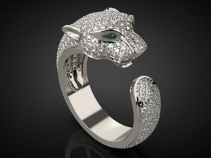 Gold panther gemstone pave ring R24 3D print model 3D Baskı Modeli