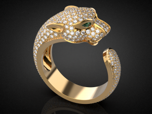 Gold panther gemstone pave ring R24 3D print model 3D Baskı Modeli