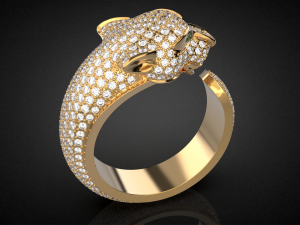 Gold panther gemstone pave ring R24 3D print model 3D Baskı Modeli