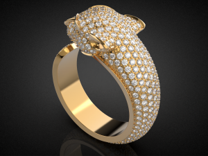 Gold panther gemstone pave ring R24 3D print model 3D Baskı Modeli