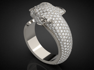Gold panther gemstone pave ring R24 3D print model 3D Baskı Modeli