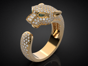 Gold panther gemstone pave ring R24 3D print model 3D Baskı Modeli