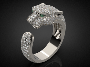Gold panther gemstone pave ring R24 3D print model 3D Baskı Modeli