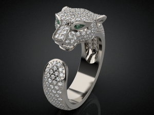 Gold panther gemstone pave ring R24 3D print model 3D Baskı Modeli