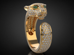 Gold panther gemstone pave ring R24 3D print model 3D Baskı Modeli