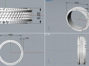 Gold Screw Pave ring R27 3D print model 3D Print Model