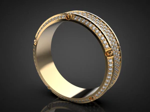 Gold Screw Pave ring R27 3D print model 3D Print Model