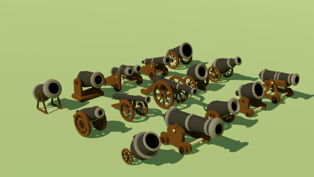 low poly cannons pack Modelo 3D .c4d .max .obj .3ds .fbx .stl .blend 