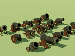 low poly cannons pack Modelo 3D
