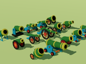 low poly cannons pack Modelo 3D