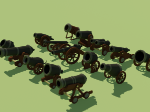 low poly cannons pack Modelo 3D