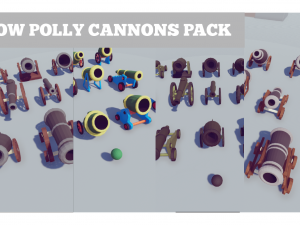 low poly cannons pack Modelo 3D