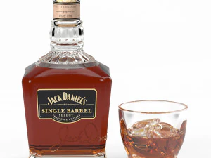 jack daniels single barrel select whiskey and vintage leather notebook 3D Model