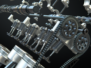 v8 engine working animated 3D Model