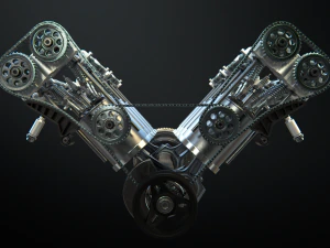 v8 engine working animated 3D Model