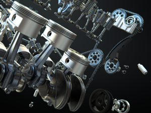 v8 engine working animated 3D Model