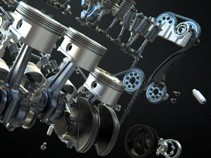 v8 engine working animated 3D Model