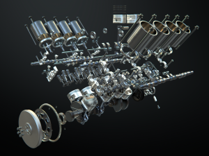 v8 engine working animated 3D Model