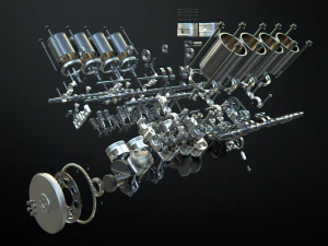 v8 engine working animated 3D Model