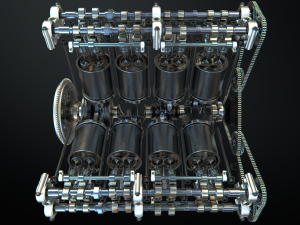 v8 engine working animated 3D Model