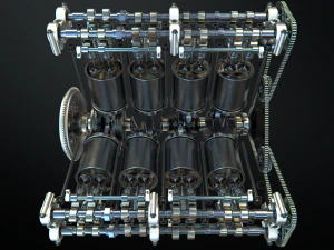 v8 engine working animated 3D Model