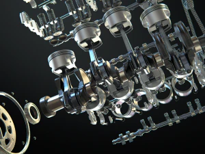 v8 engine working animated 3D Model