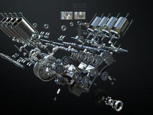 v8 engine working animated 3D Model