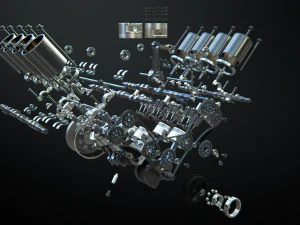 v8 engine working animated 3D Model