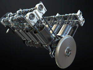 v8 engine working animated 3D Model