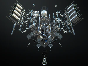 v8 engine working animated 3D Model